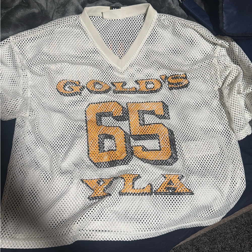 YoungLA White Mesh Jersey with Gold Accents